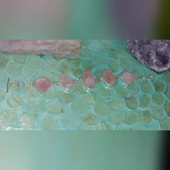 Raw Rose Quartz Statement Bracelet - Picture 1 of 5